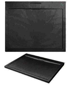 AXIM ULTRASLIM Stone Effect fekete szögletes zuhanytálca