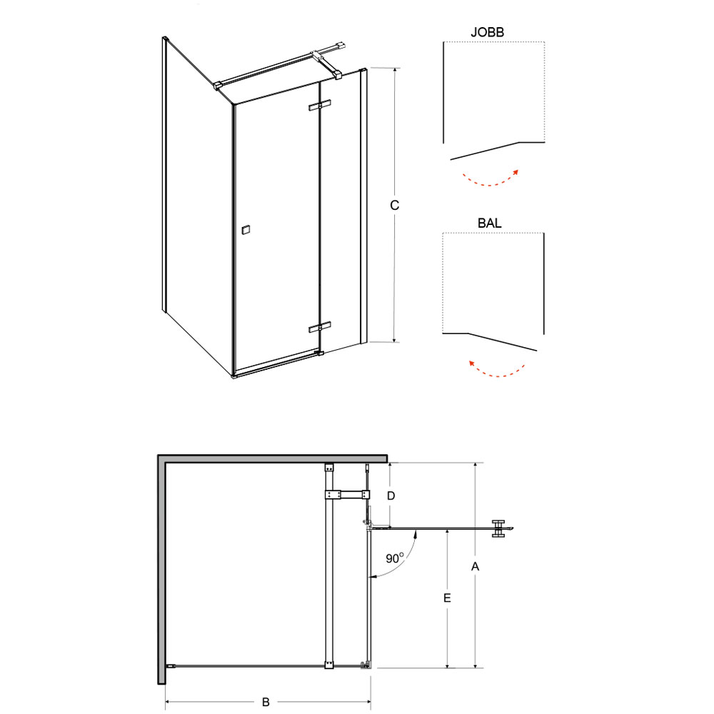 pixa-90×90-szogletes-zuhanykabin-meret-rajz
